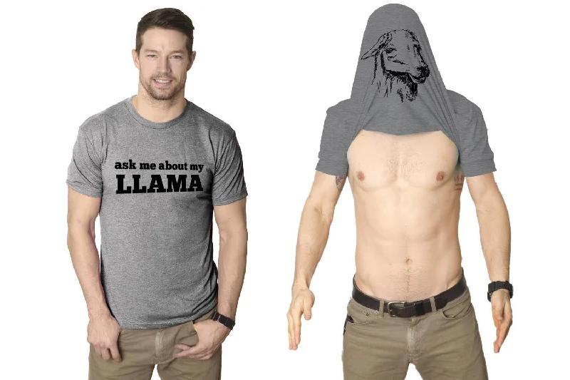 Men's short-sleeve sporty subtle-soft-trendy-cool-lime tee-Ask Me About My Llama Flip Men's Tshirt