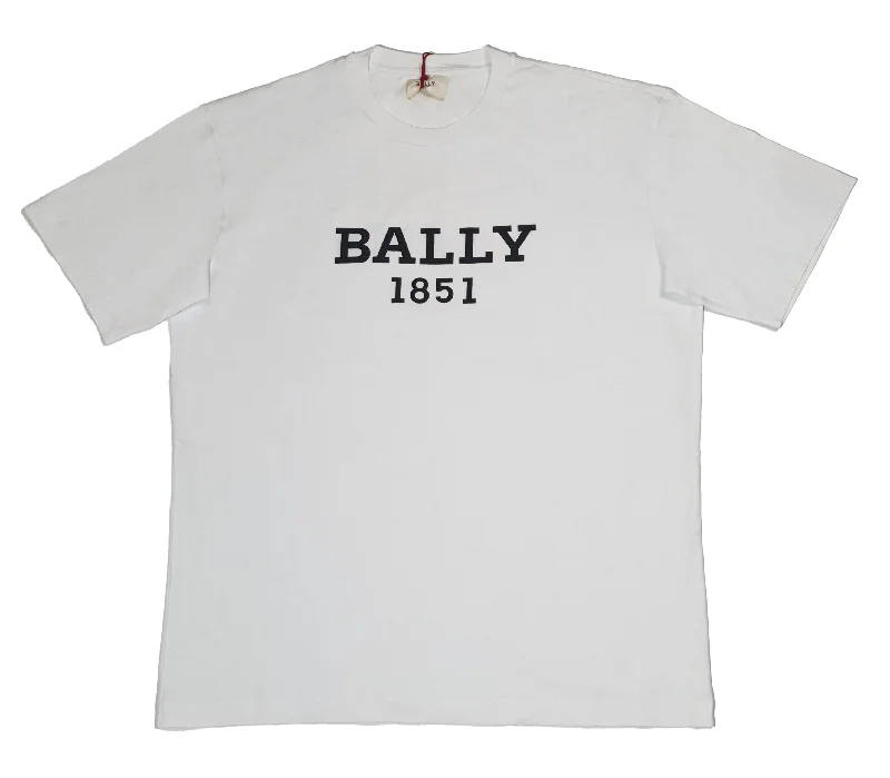 Men's short-sleeve fair-trade jute shirt-Bally 6303587 Men's White 100% Organic-Cotton Logo T-shirt