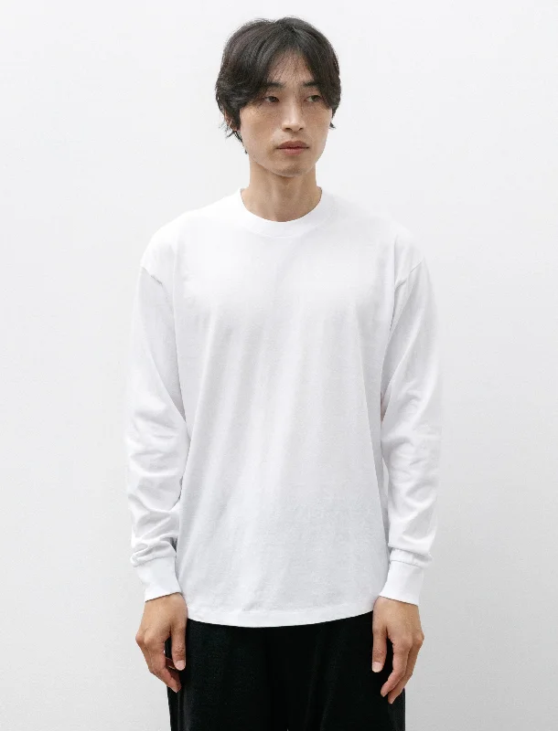 Men's short-sleeve trendy crisp-textured top-Cotton Jersey Long Sleeve T-Shirt White