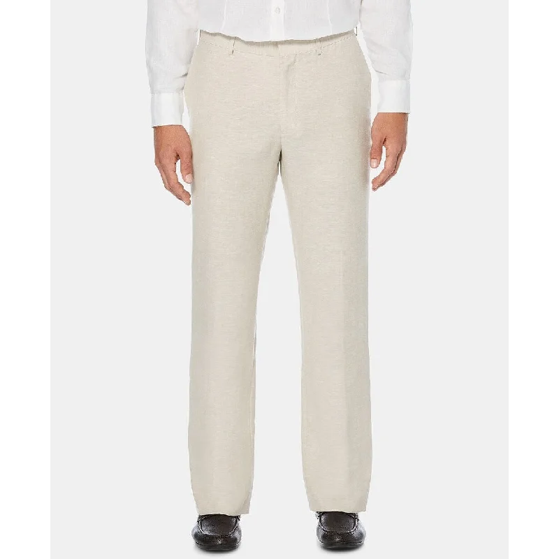 men's tailored outdoor white pants-Cubavera Men's Flat Front Textured Linen Pants Dark Beige Size 52X30