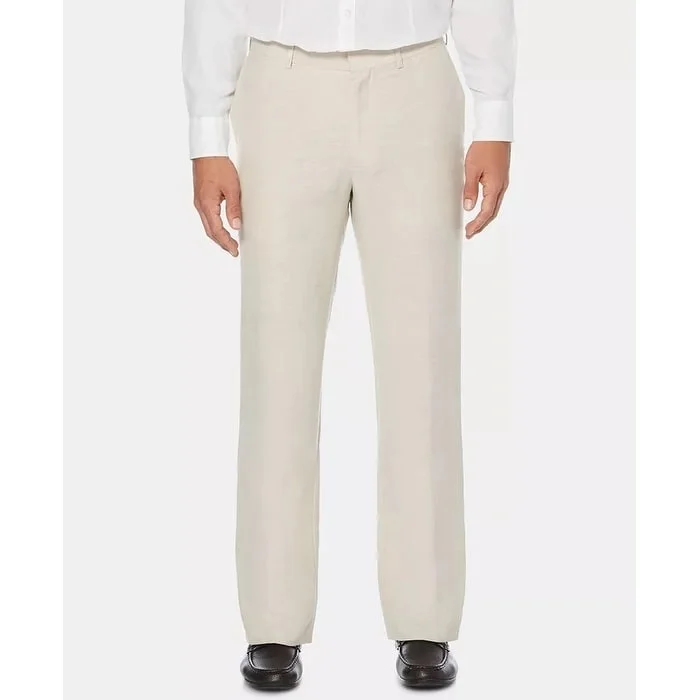 men's tailored party navy pants-Cubavera Men's Flat Front Textured Linen Pants White Size 48X30