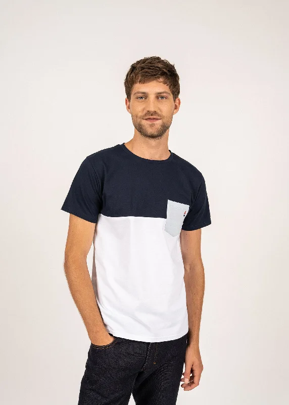 Men's short-sleeve fresh modern-firm-purple top-CYRIAC - Tricolor T-Shirt by Maison FT | 100% Cotton (WHITE / NAVY / LIGHT BLUE)