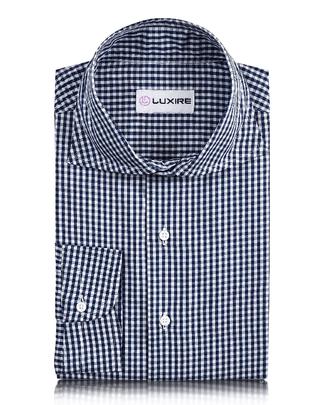 Dark Denim Blue Small Gingham on White Shirt