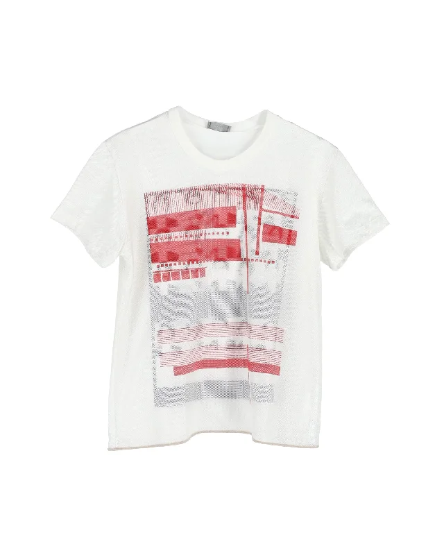 Men's short-sleeve draped rapid-dry shirt-Dior Printed Short Sleeve T-Shirt in White Cotton