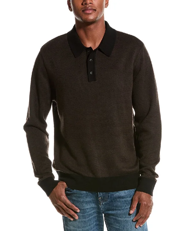 Men's short-sleeve bold skiing tee-Elie Tahari Textured Wool-Blend Polo Sweater