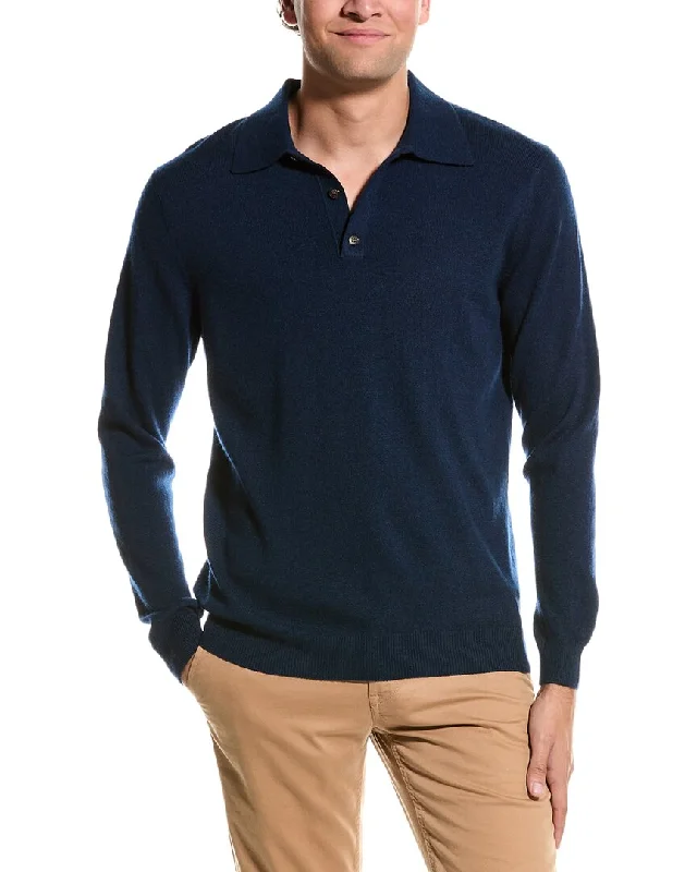 Men's short-sleeve stylish sleek-fast-teal top-Forte Cashmere 3-Button Cashmere Polo Sweater