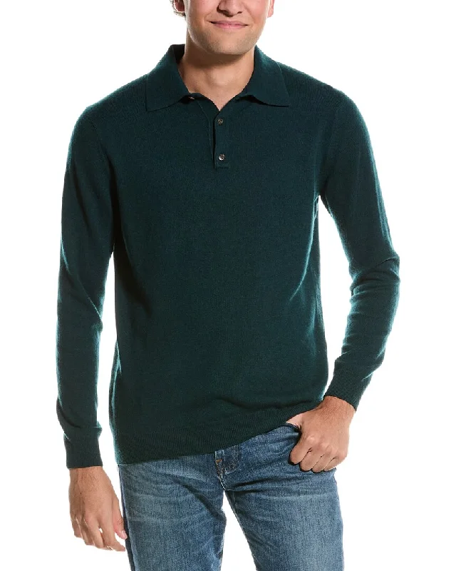 Men's short-sleeve muted fresh-icy-slate top-Forte Polo Cashmere Sweater