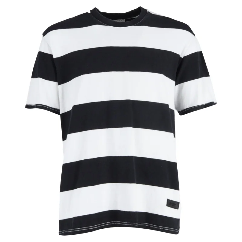 Men's short-sleeve muted fresh-modern-vibrant-tight-khaki shirt-Givenchy Striped Crewneck Logo Patch T-Shirt in Black and White Cotton