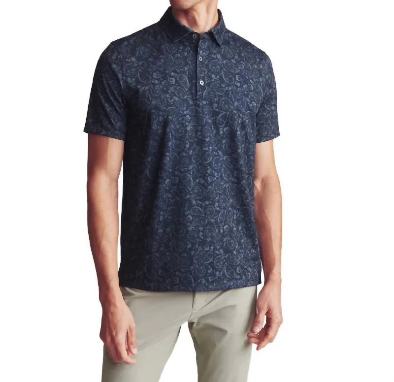 Men's short-sleeve retro cool-rugged-urban-cool-stone top-Golf Sport Polo Shirt In True Navy/ Jungle Green Paisley