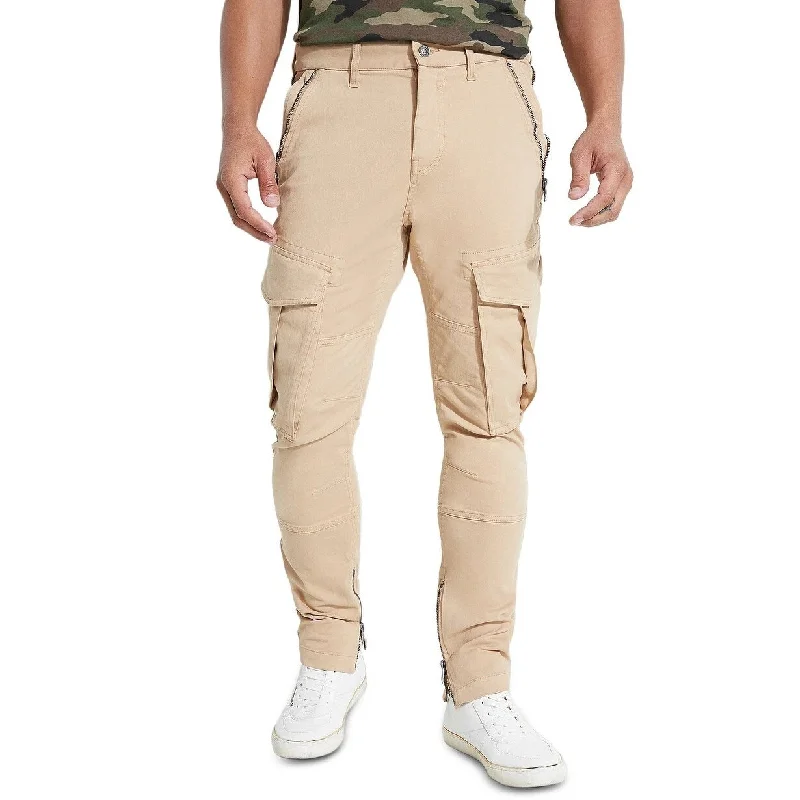 men's tailored outdoor white pants-Guess Men's Panel Cargo Pants Beige Size 32