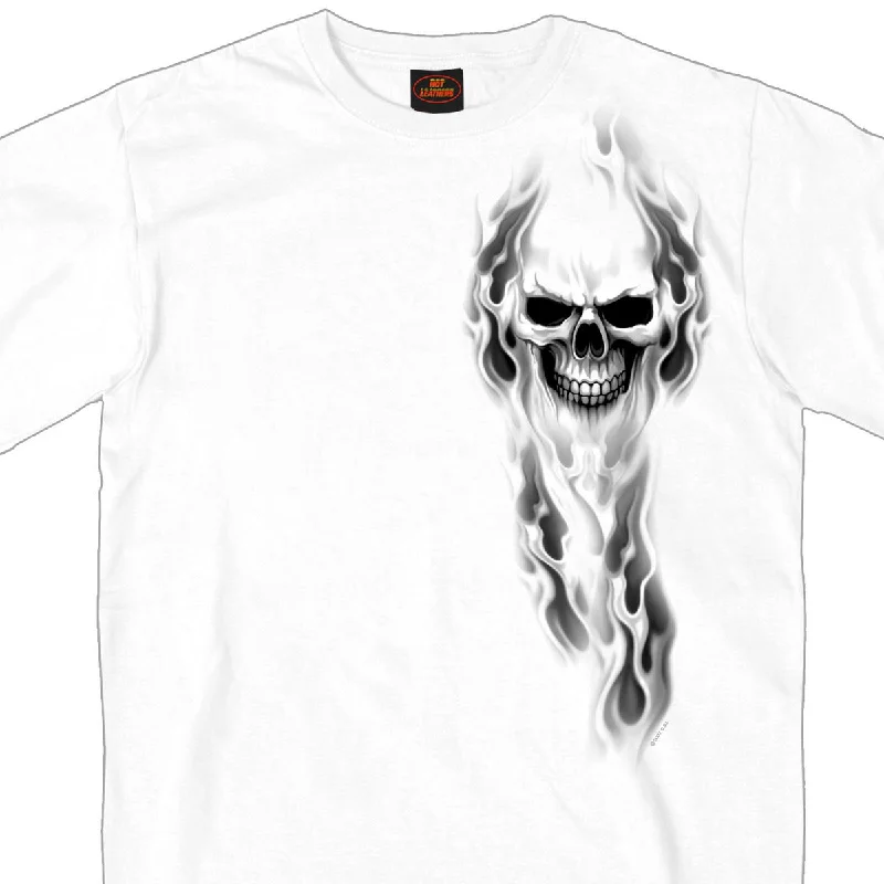 Men's short-sleeve subtle soft-trendy-bright-artisanal-hand-dyed shirt-Hot Leathers GMD1080 Men's 'Ghost' Skull Double Sided White Printed T-Shirt