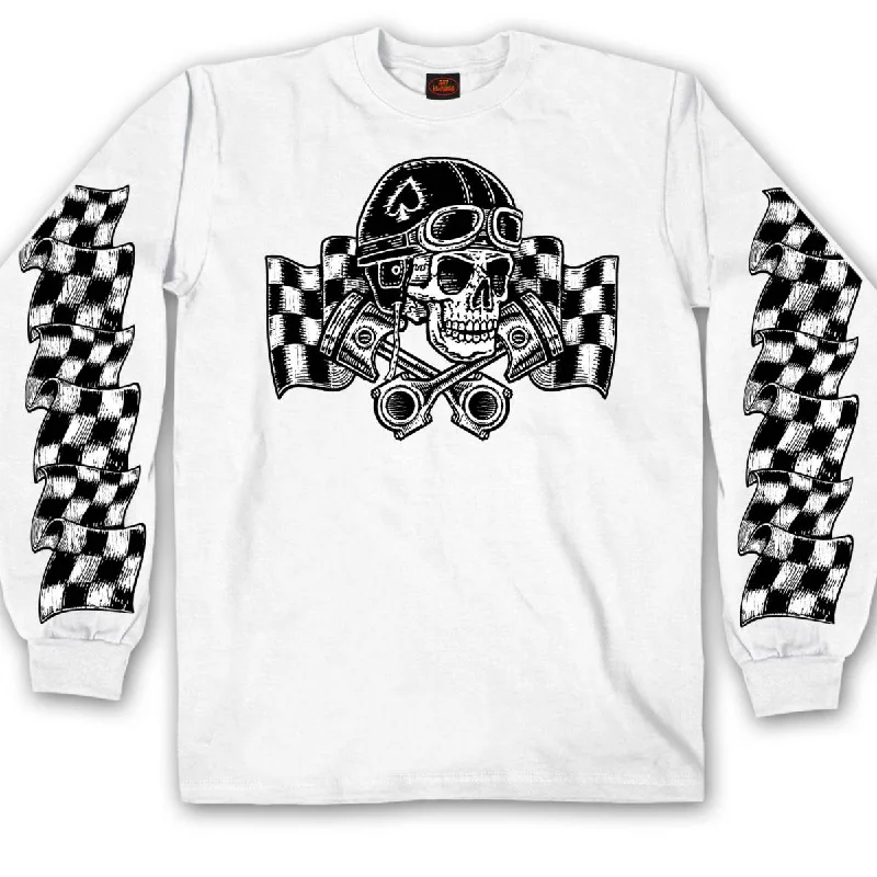 Men's short-sleeve rugged urban-warm-stylish-sleek-BMX shirt-Hot Leathers GMS2528 Men's White Vintage Skull Long Sleeve Print T-Shirt