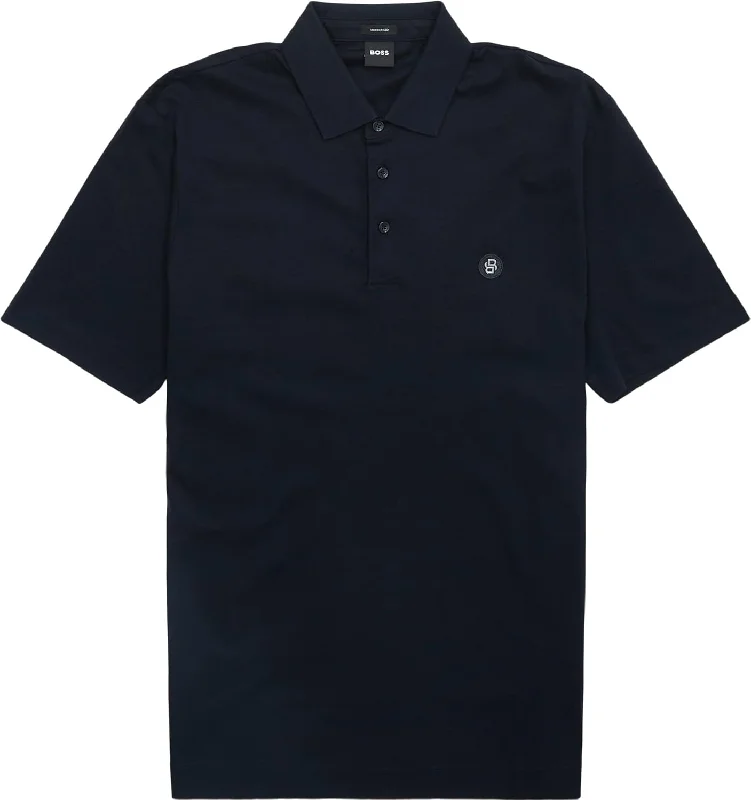 Men's short-sleeve muted fresh-modern-vibrant-jet-black tee-Hugo Boss Men's Parris 01 Metal Logo Polo Shirt, Navy