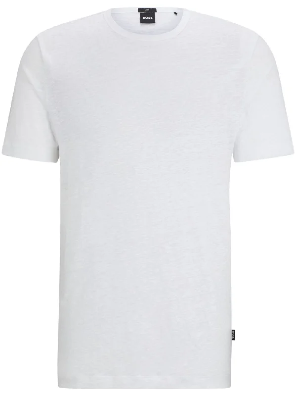 Men's short-sleeve cool free-tribal top-Hugo Boss Men's Tiburt 456 Linen Crew Neck Short Sleeve T-Shirt, White