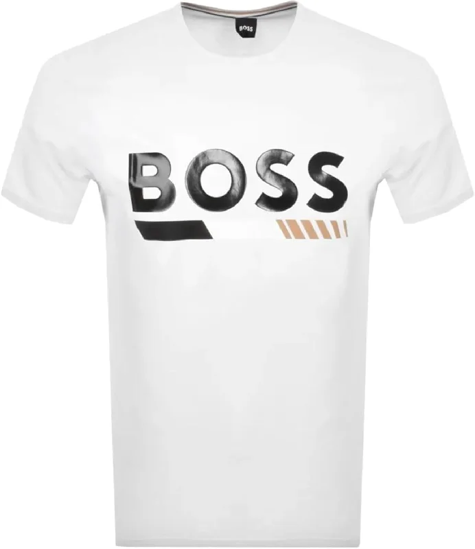 Men's short-sleeve trendy trim-navy shirt-Hugo Boss Men's Tiburt White Logo Short Sleeve Crew Neck T-Shirt