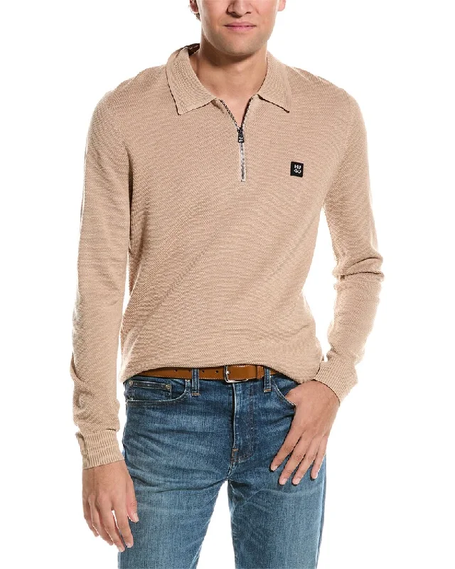 Men's short-sleeve fresh modern-vibrant-tropical-retro-canoeing top-Hugo Boss Sastor Wool-Blend 1/4-Zip Polo Shirt