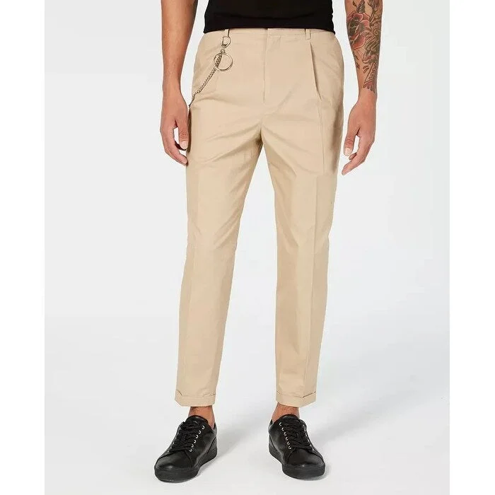 men's high-waisted camping beige pants-INC International Concepts Men's Tapered Pleated Chinos Beige Size 34 - 34 Reg