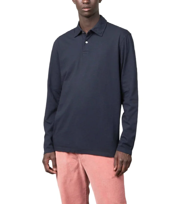 Men's short-sleeve subtle soft-trendy-soft-hue tee-Knit Long Sleeve Polo In Navy