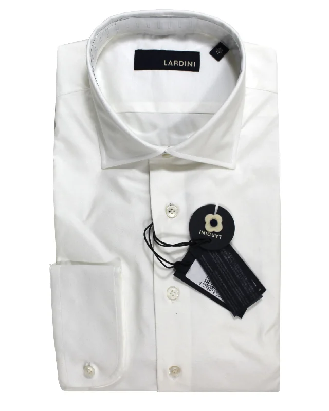 Men's short-sleeve bright pure-white shirt-Lardini Dress Shirt White Regular & French Cuffs 41 - 16