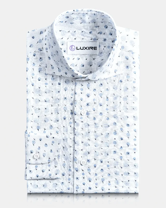 Linen: Blue Printed Birds On White