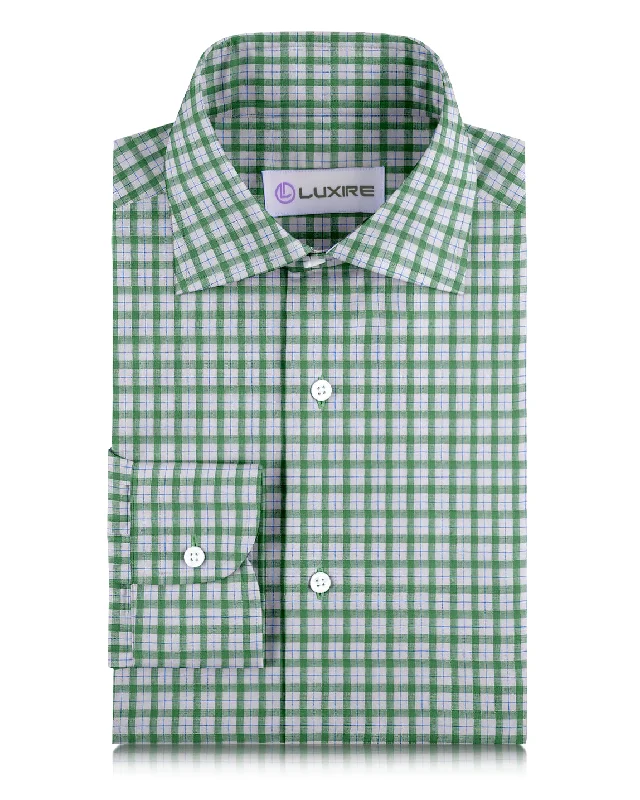 Linen: Green Blue Checks On White