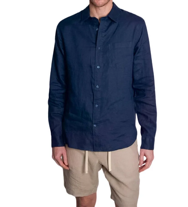 Linen Long Sleeve Shirt In Deep Indigo