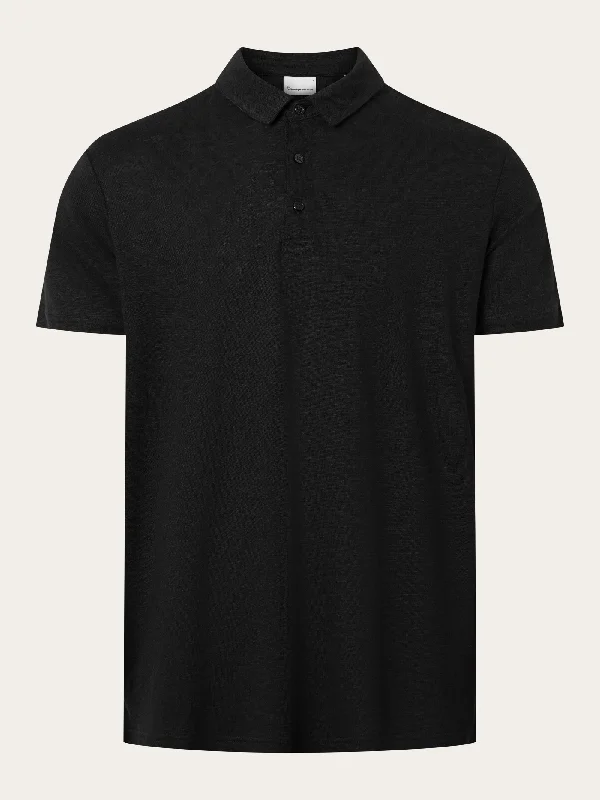 Men's short-sleeve subtle soft-trendy-crisp-textured tee-Linen polo - Black Jet