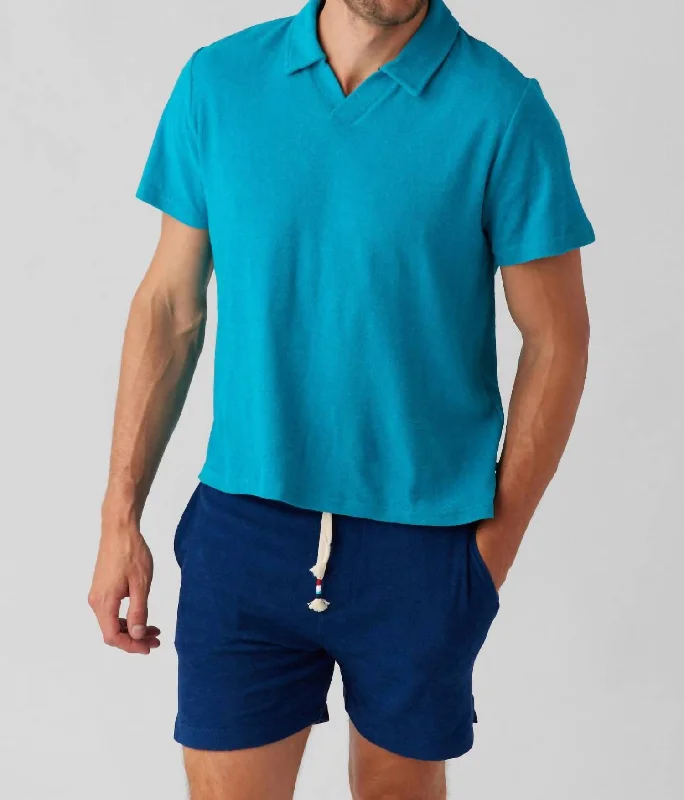 Men's short-sleeve classic muted-fresh-modern-tough-rust top-Loop Terry Short Sleeve Polo In Baltic