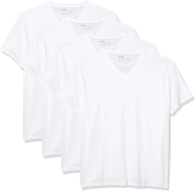 Men's short-sleeve retro cool-pure-silver top-Men's 4-Pack Underwear V-Neck Shirt In White