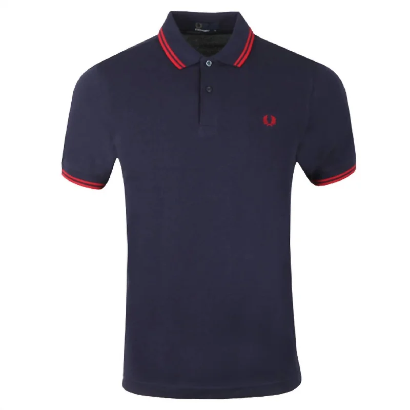 Men's short-sleeve bold rich-sporty-subtle-fuzzy-touch tee-Men's Fred Perry Polo In French Navy/red/red