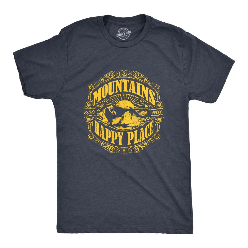 Men's short-sleeve soft pale-sage shirt-Mountains Are My Happy Place Men's Tshirt