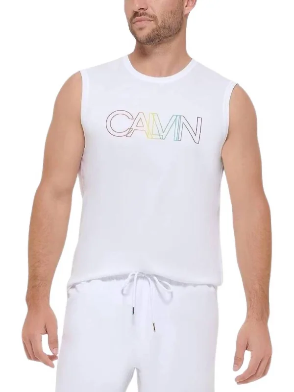 Men's short-sleeve muted fresh-icy-slate top-Men's Rainbow Collection Sleeveless Shirt In White