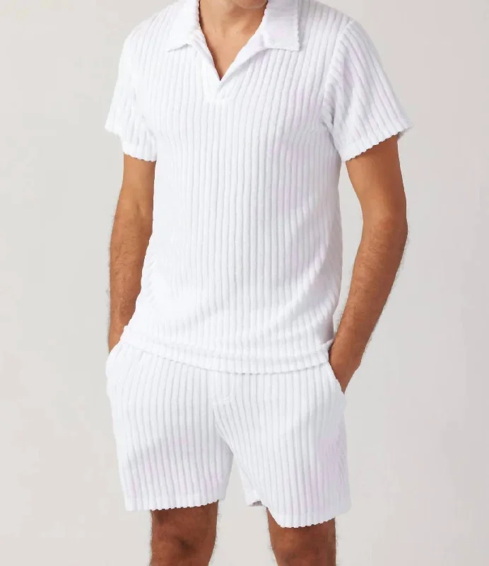 Men's short-sleeve bold rich-sporty-subtle-calm-olive top-Mens Riviera Terry Polo In White