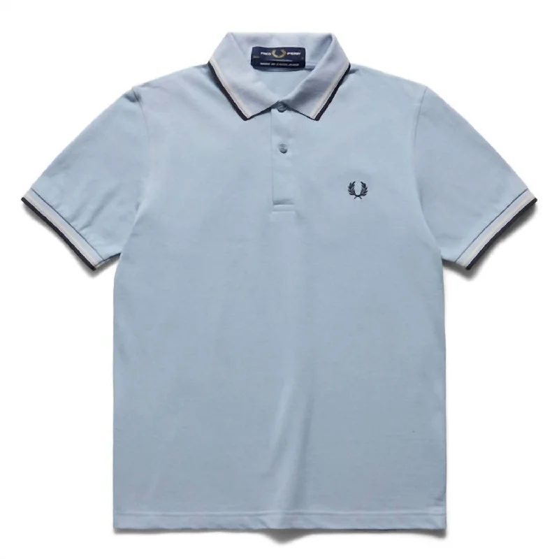 Men's short-sleeve bold rich-sporty-vented tee-Men's Twin Tipped Polo In Fog Blue Navy