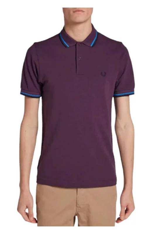 Men's short-sleeve bold rich-sporty-soft-ventilated top-Men's Twin Tipped Polo Shirt In Blackcurrant Marl/clear Blue