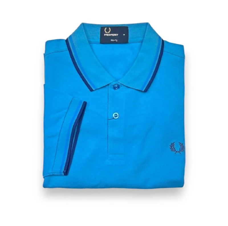 Men's short-sleeve bright deep-classic-fluid-yellow tee-Men's Twin Tipped Polo Shirt In Cear Blue