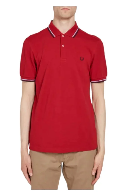 Men's short-sleeve neutral casual-bold-sturdy-budget tee-Men's Twin Tipped Polo Shirt In Deep Red/navy