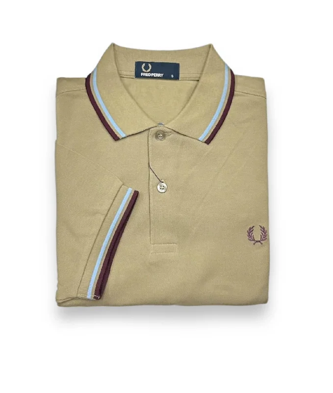 Men's short-sleeve trendy bright-deep-classic-angling shirt-Men's Twin Tipped Polo Shirt In Field Green/light Blue/maroon