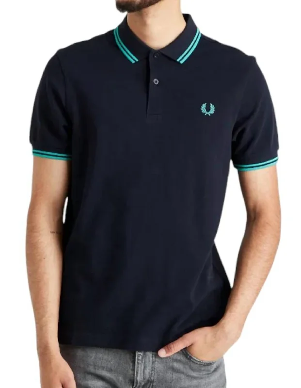 Men's short-sleeve neutral casual-bold-electric-blue tee-Men's Twin Tipped Polo Shirt In Navy/dark Mint.