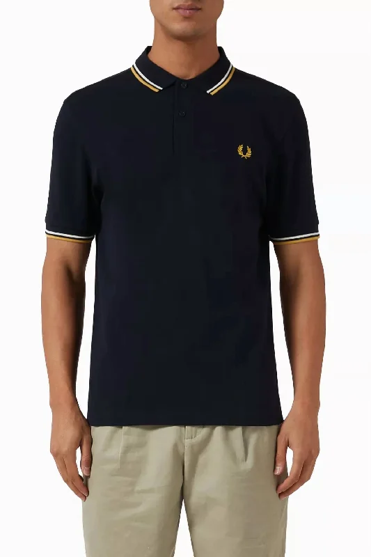 Men's short-sleeve stylish sleek-neutral-faint-taupe tee-Men's Twin Tipped Polo Shirt In Navy/yellow/white