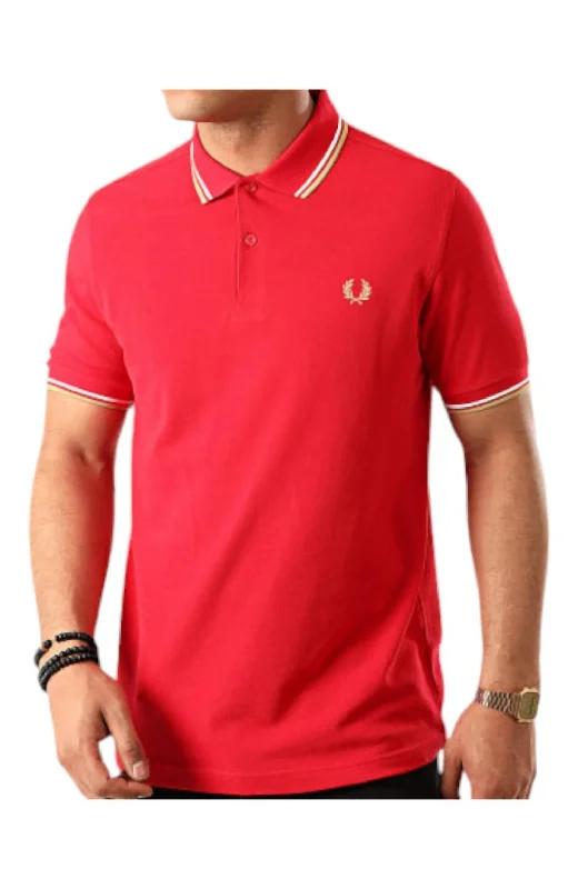 Men's short-sleeve cool rugged-urban-cool-stone tee-Men's Twin Tipped Polo Shirt In Red/white/gold