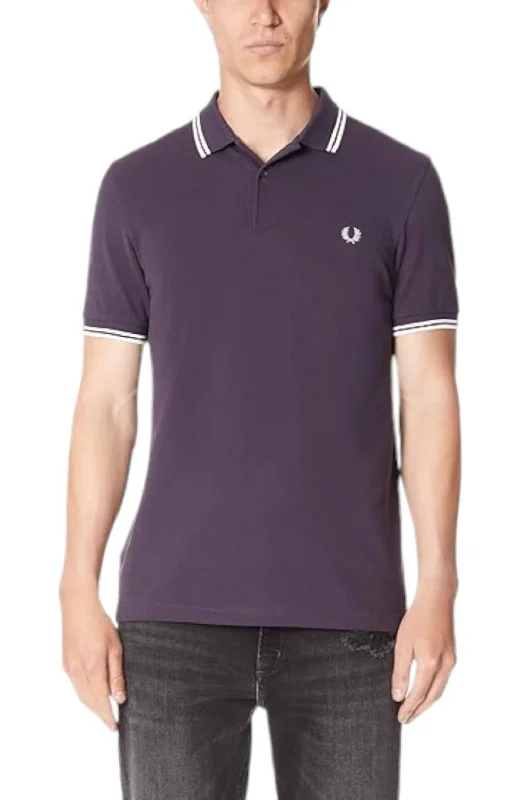 Men's short-sleeve classic muted-fresh-firm-patchwork tee-Men's Twin Tipped Polo Shirt In Violet/white