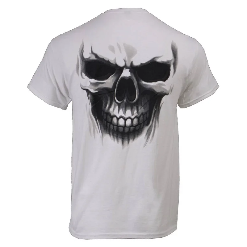 Men's short-sleeve neutral casual-bold-rich-sporty-vented shirt-Milwaukee Leather MPMH116001 Men's 'Ghost' Skull Double Sided White Printed T-Shirt