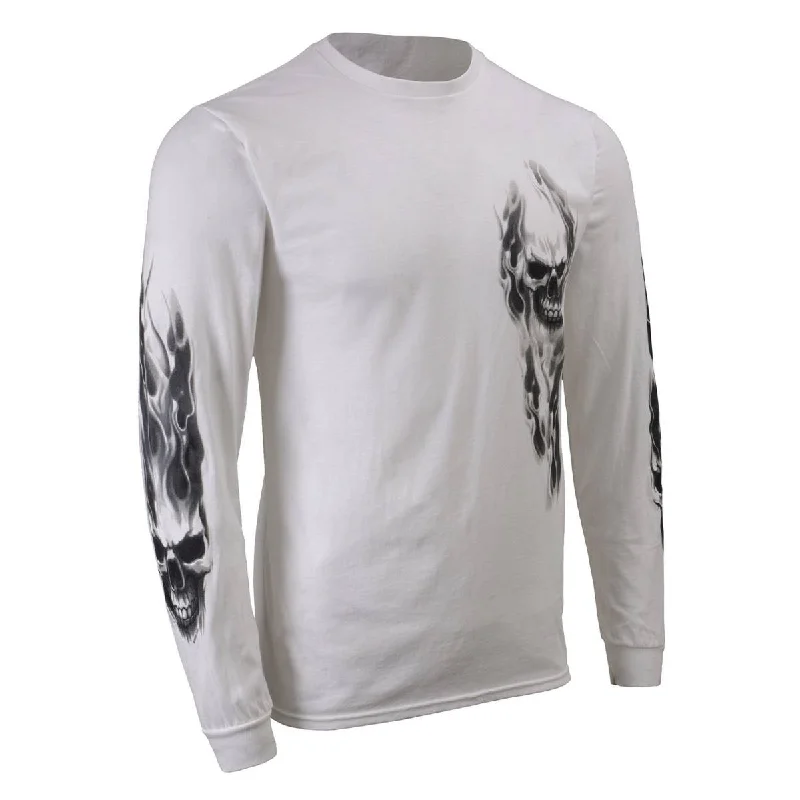 Men's short-sleeve deep classic-muted-fresh-modern-mountaineering shirt-Milwaukee Leather MPMH117004 Men's 'Ghost Skull' White Long Sleeve Printed T-Shirt