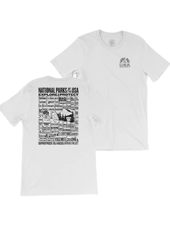 Men's short-sleeve cool rugged-free-red top-National Parks of The US Checklist Tee - White