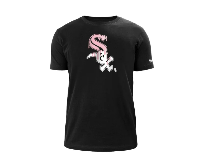 Men's short-sleeve fitted khaki top-New Era MLB Chicago White Sox Team Drip WS Black/Pink T-Shirt 12872656