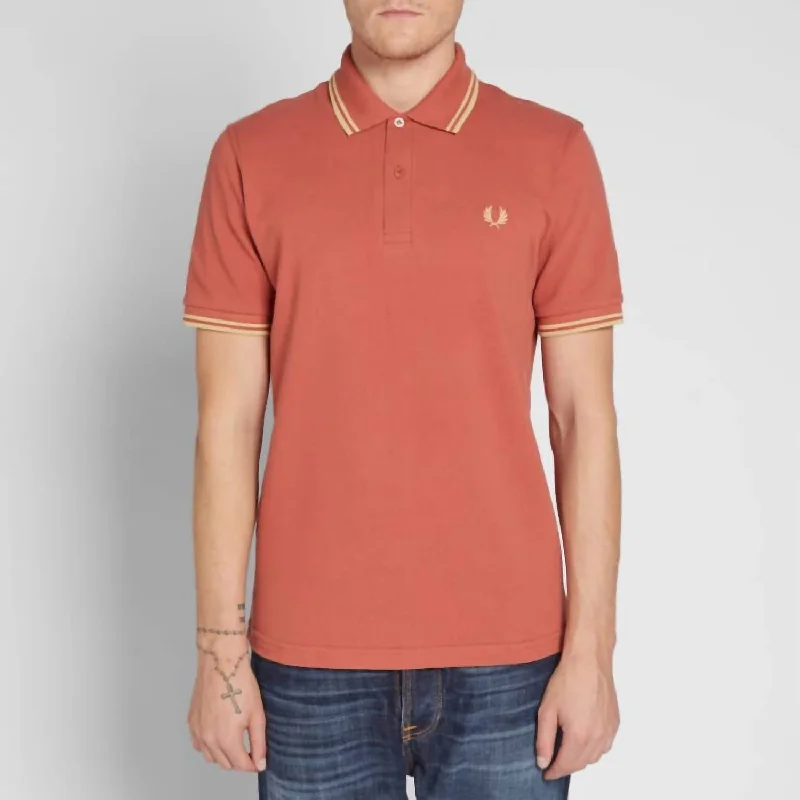 Men's short-sleeve urban warm-stylish-thick-stripe tee-Original Twin Tipped Polo In Rust Champagne