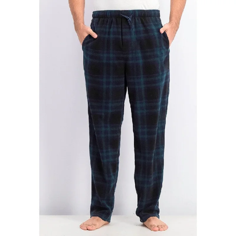 men's tailored outdoor blue pants-Perry Ellis Men's Plaid Fleece Pajama Pants Navy Size Medium - M