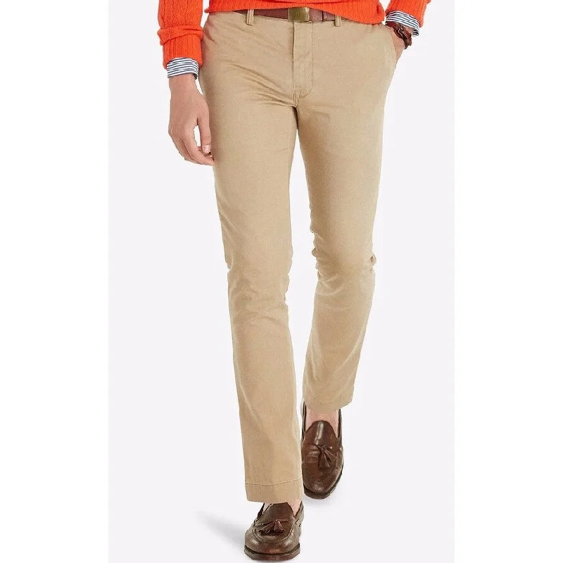 men's tailored party brown pants-Polo Ralph Lauren Men's Slim-Fit Cotton Pants Chino Granary Tan Size 36" W x 34" L