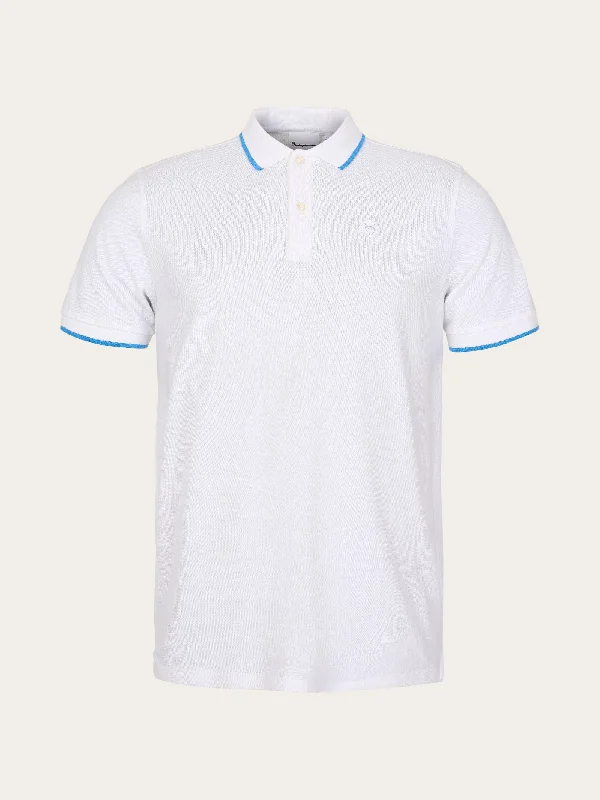 Men's short-sleeve casual bold-rich-sporty-soft-ventilated shirt-Polo with badge and contract stripe at rib - Bright White